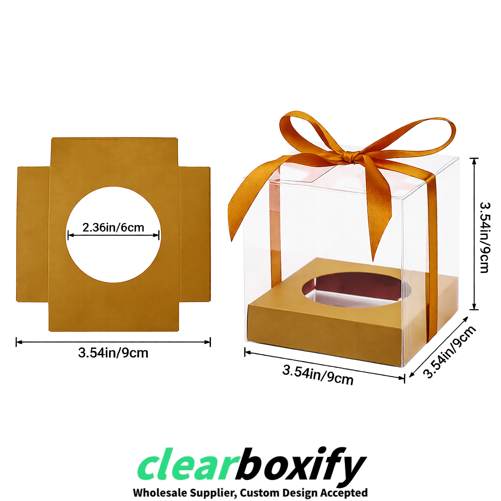 Clear Individual Cupcake Boxes with Amber Base Square 3.5 inch Plastic Cupcake Carrier with Ribbon