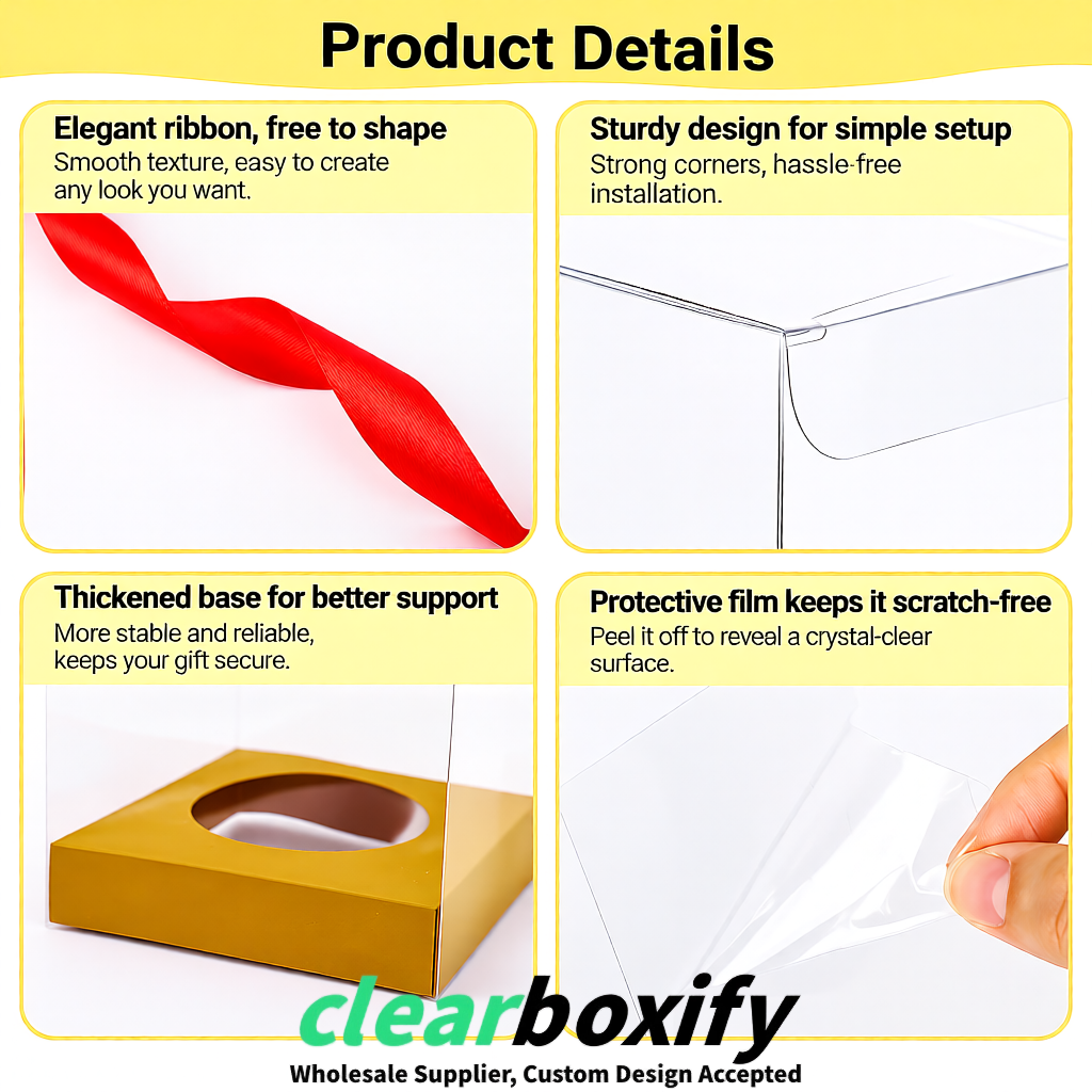 Clear Individual Cupcake Boxes with Amber Base Square 3.5 inch Plastic Cupcake Carrier with Ribbon