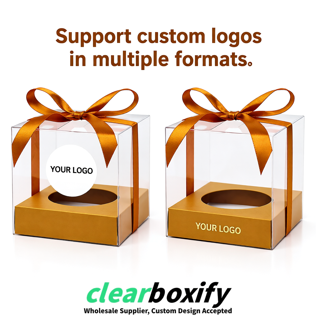 Clear Individual Cupcake Boxes with Amber Base Square 3.5 inch Plastic Cupcake Carrier with Ribbon