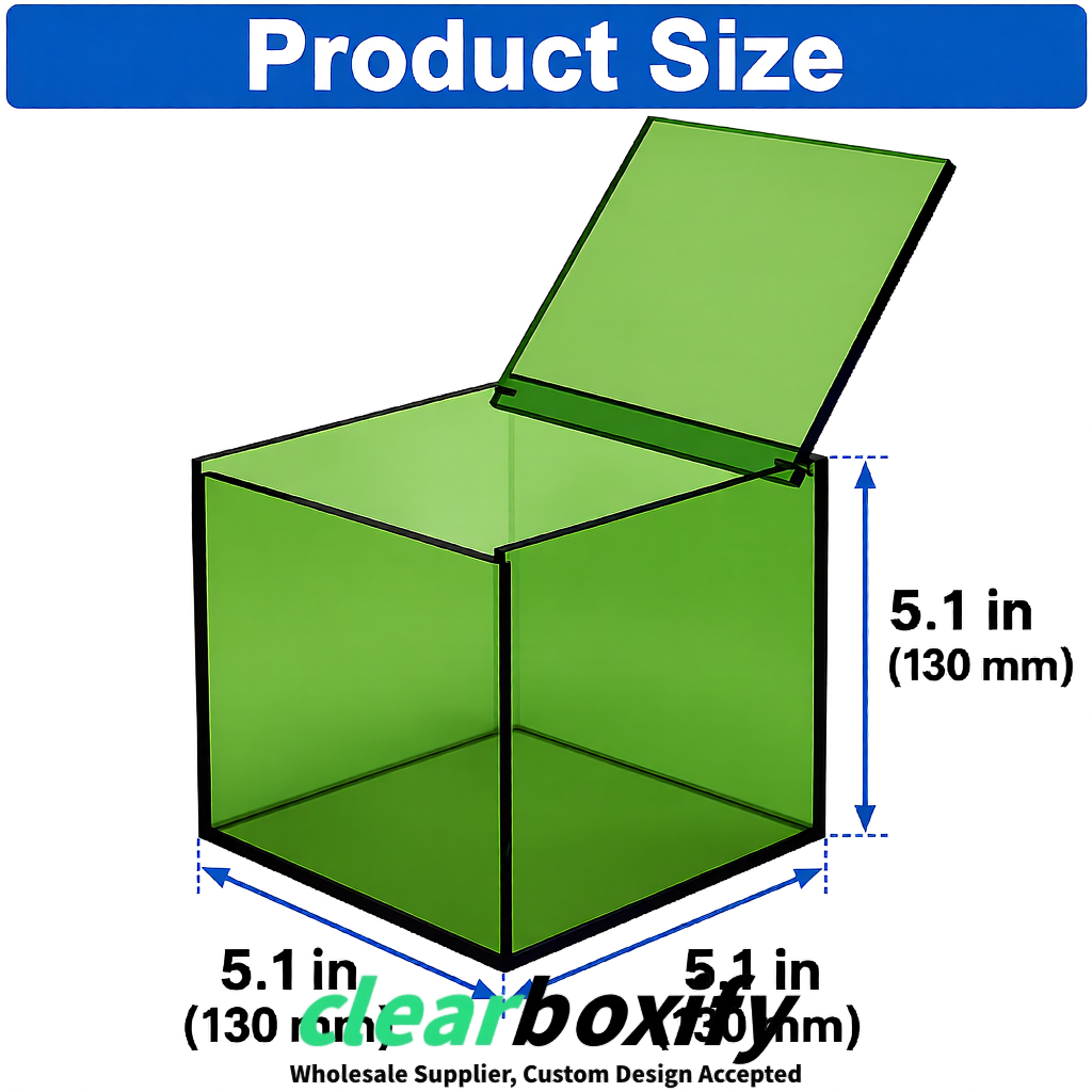 Avocado Green Clear Acrylic Square Boxes With Lid 5x5x5 inch Anti Dust Durable Storage Box
