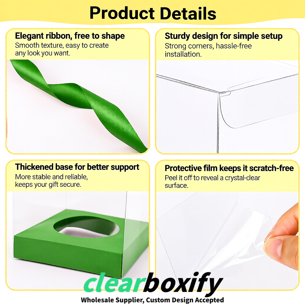 Clear Individual Cupcake Boxes with Avocado Green Base Square 3.5 inch Plastic Cupcake Carrier with Ribbon Clear Individual Cupcake Boxes with Avocado Green Base Square 3.5 inch Plastic Cupcake Carrier with Ribbon