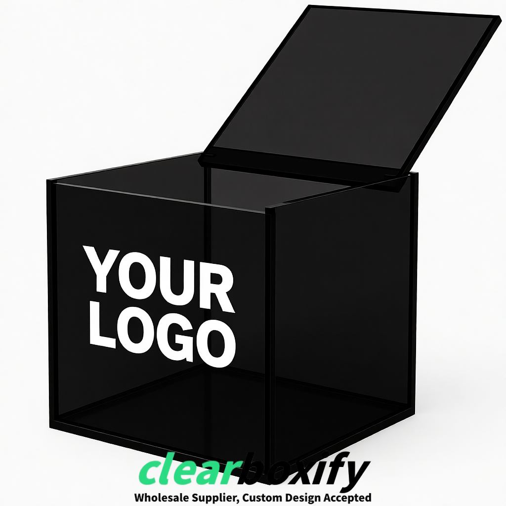 Black Clear Acrylic Square Boxes With Lid 5x5x5 inch Anti Dust Durable Storage Box