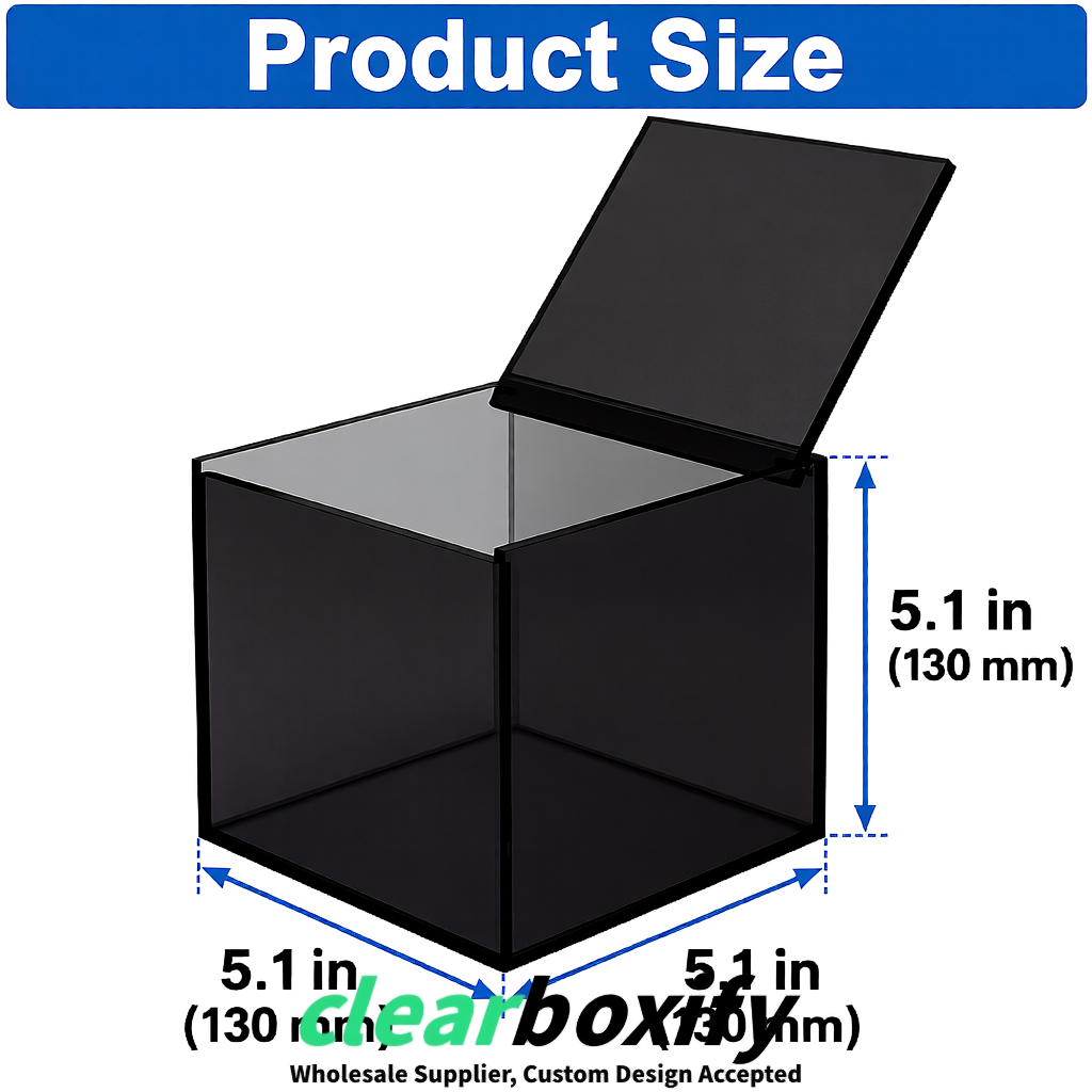 Black Clear Acrylic Square Boxes With Lid 5x5x5 inch Anti Dust Durable Storage Box