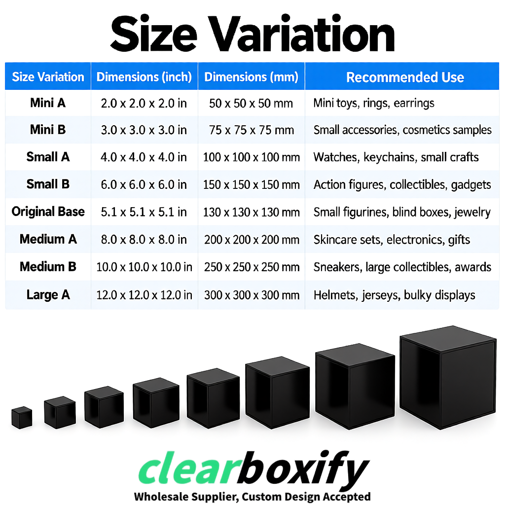Black Clear Acrylic Square Boxes With Lid 5x5x5 inch Anti Dust Durable Storage Box