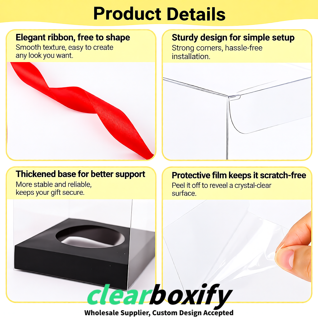 Clear Individual Cupcake Boxes with Black Base Square 3.5 inch Plastic Cupcake Carrier with Ribbon