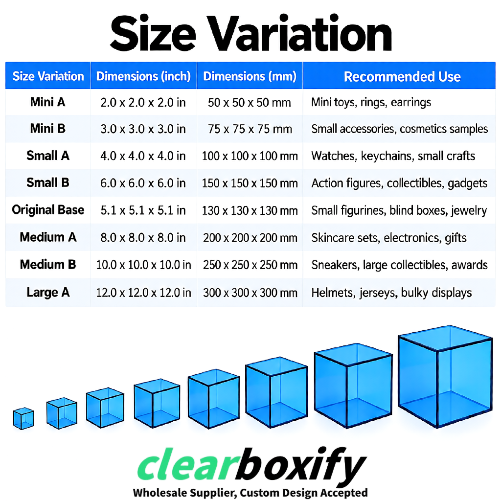 Blue Clear Acrylic Square Boxes With Lid 5x5x5 inch Anti Dust Durable Storage Box