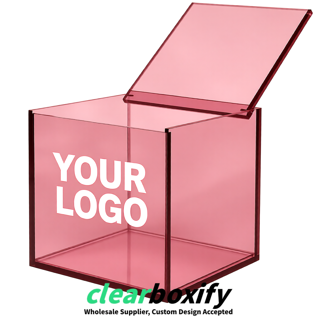 Blush Clear Acrylic Square Boxes With Lid 5x5x5 inch Anti Dust Durable Storage Box