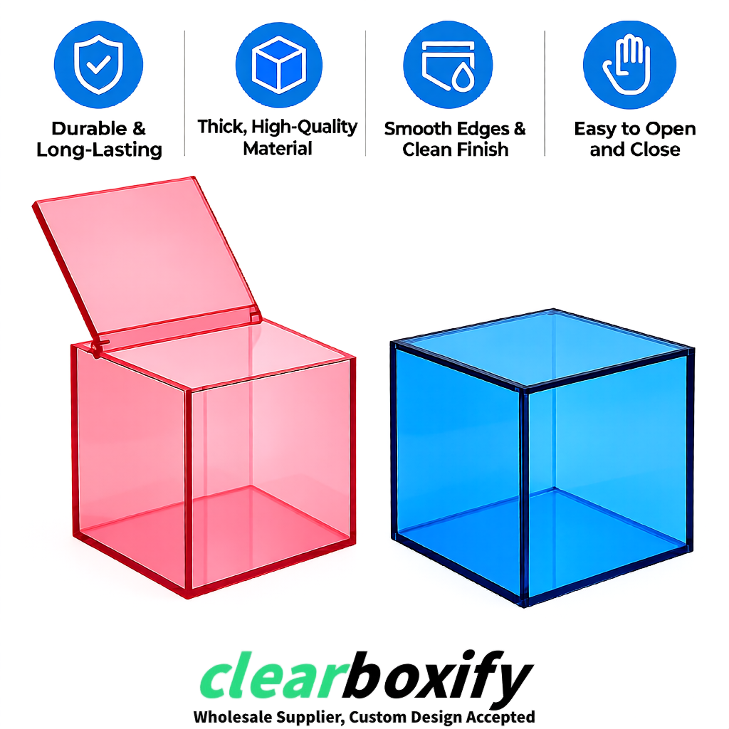 Blush Clear Acrylic Square Boxes With Lid 5x5x5 inch Anti Dust Durable Storage Box