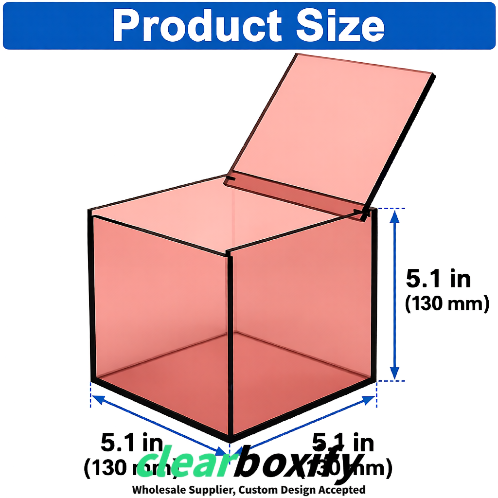 Blush Clear Acrylic Square Boxes With Lid 5x5x5 inch Anti Dust Durable Storage Box