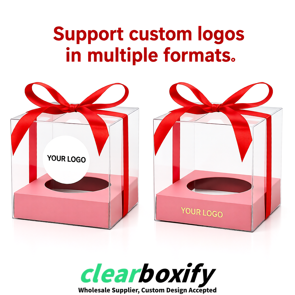 Clear Individual Cupcake Boxes with Blush Base Square 3.5 inch Plastic Cupcake Carrier with Ribbon