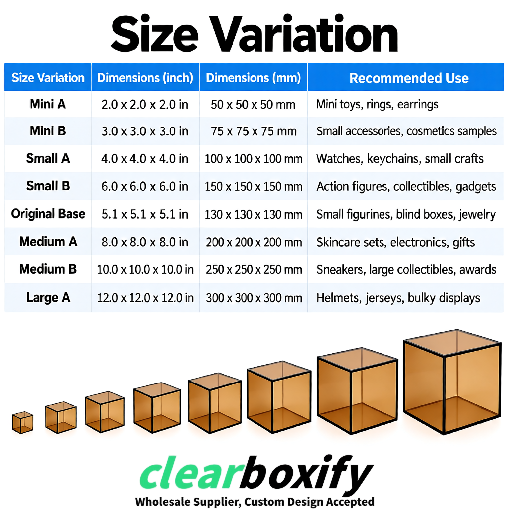 Bronze Clear Acrylic Square Boxes With Lid 5x5x5 inch Anti Dust Durable Storage Box