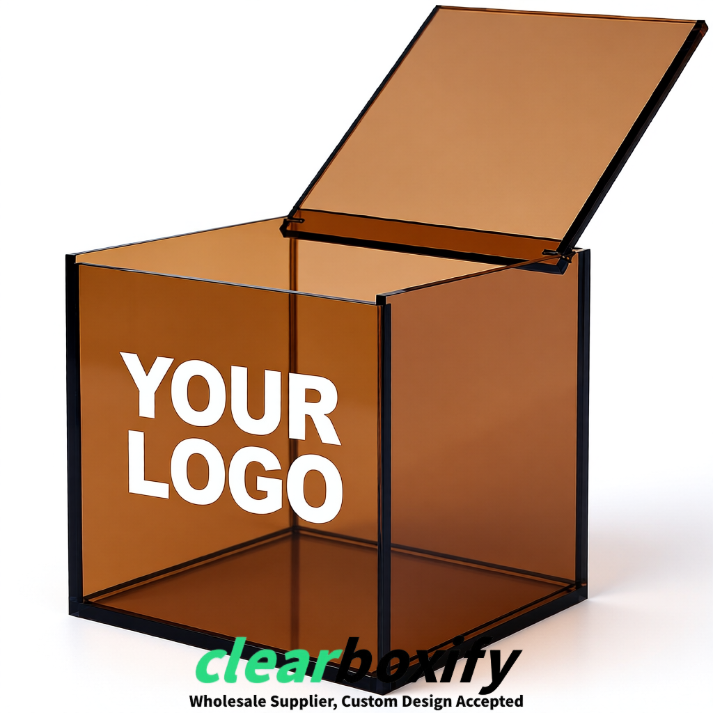 Bronze Clear Acrylic Square Boxes With Lid 5x5x5 inch Anti Dust Durable Storage Box