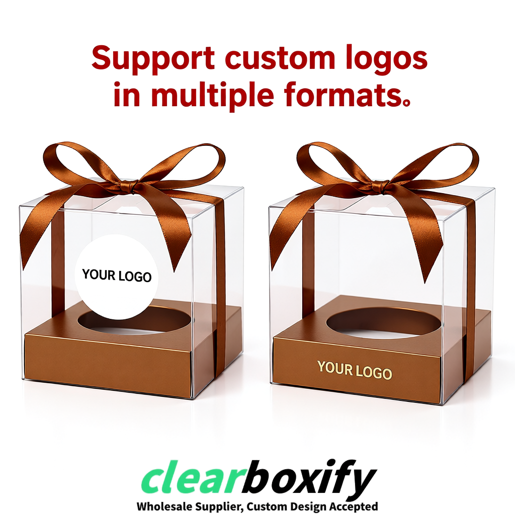 Clear Individual Cupcake Boxes with Bronze Base Square 3.5 inch Plastic Cupcake Carrier with Ribbon