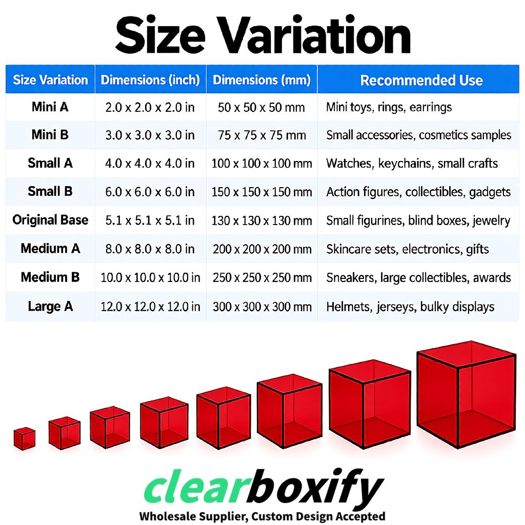 Carmine Clear Acrylic Square Boxes With Lid 5x5x5 inch Anti Dust Durable Storage Box