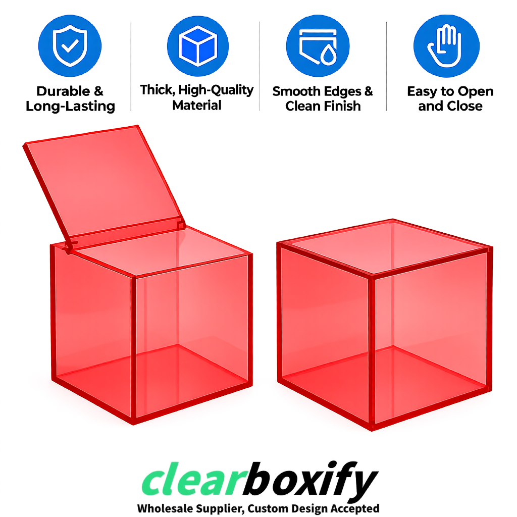 Coral Clear Acrylic Square Boxes With Lid 5x5x5 inch Anti Dust Durable Storage Box