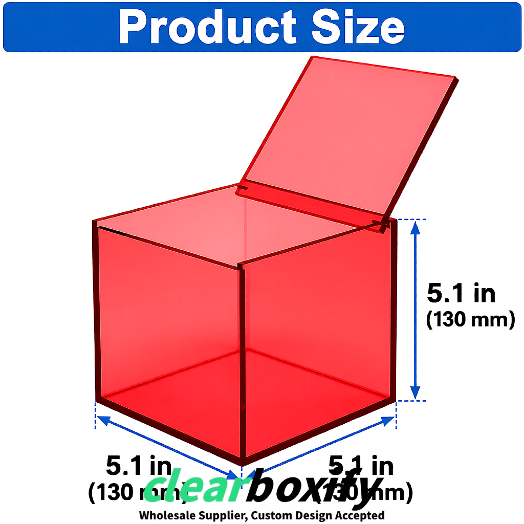 Coral Clear Acrylic Square Boxes With Lid 5x5x5 inch Anti Dust Durable Storage Box