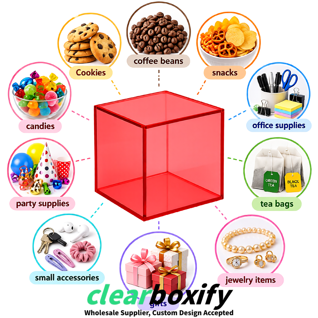 Coral Clear Acrylic Square Boxes With Lid 5x5x5 inch Anti Dust Durable Storage Box