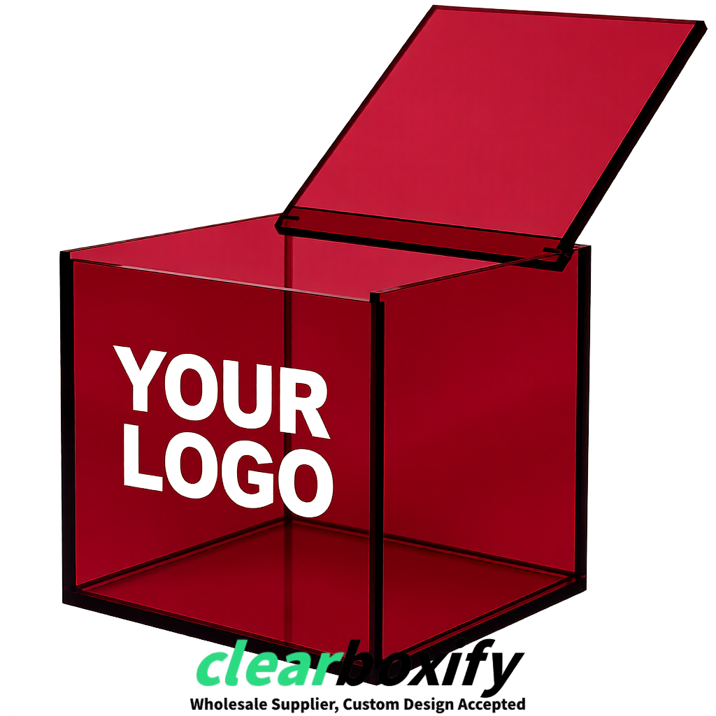 Crimson Clear Acrylic Square Boxes With Lid 5x5x5 inch Anti Dust Durable Storage Box
