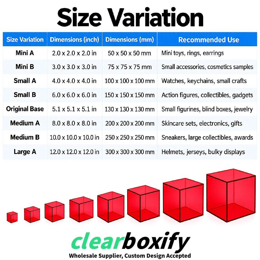 Crimson Clear Acrylic Square Boxes With Lid 5x5x5 inch Anti Dust Durable Storage Box