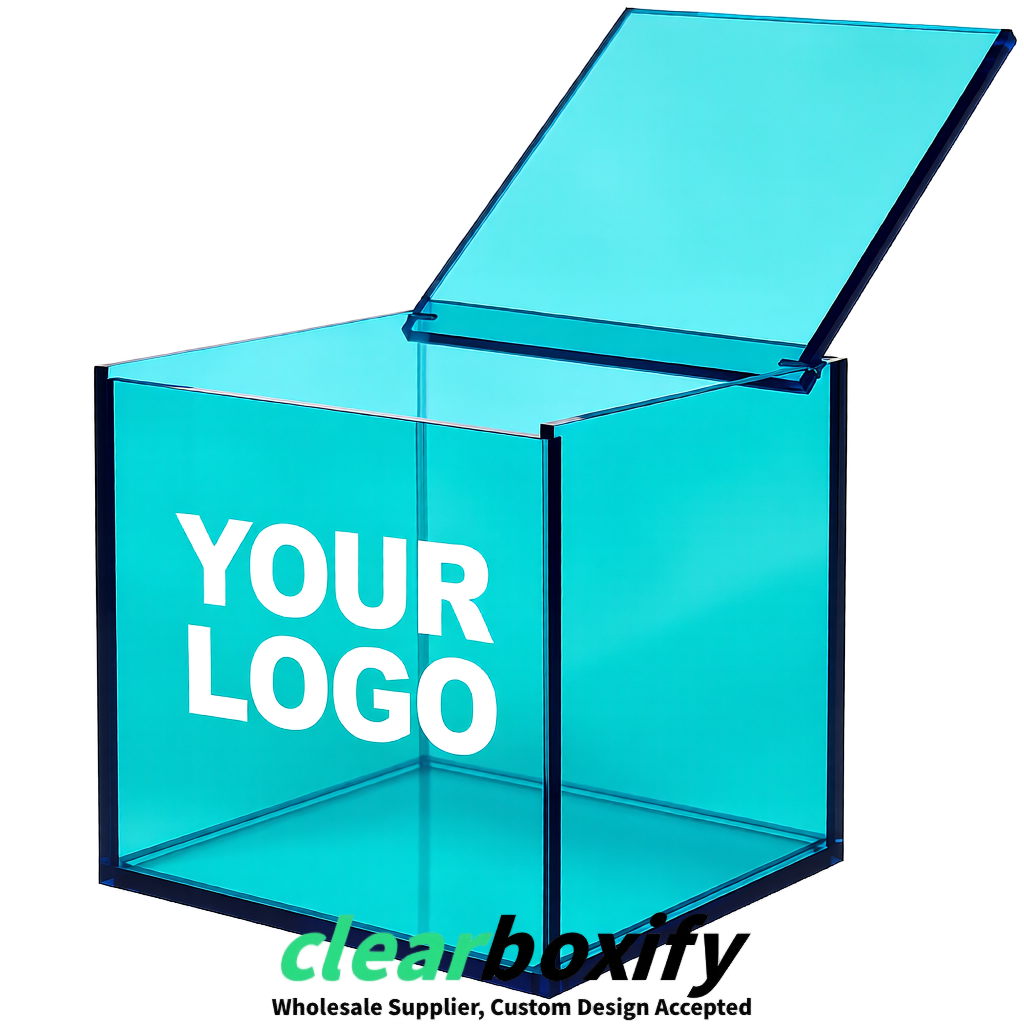 Cyan Clear Acrylic Square Boxes With Lid 5x5x5 inch Anti Dust Durable Storage Box