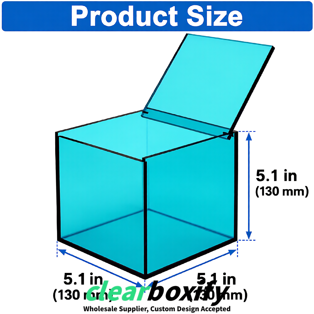 Cyan Clear Acrylic Square Boxes With Lid 5x5x5 inch Anti Dust Durable Storage Box Cyan Clear Acrylic Square Boxes With Lid 5x5x5 inch Anti Dust Durable Storage Box