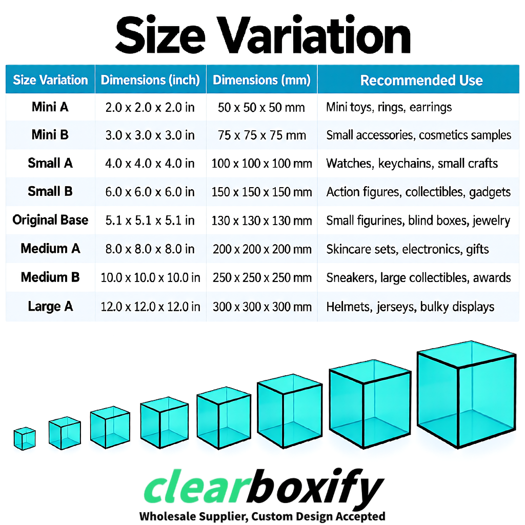 Cyan Clear Acrylic Square Boxes With Lid 5x5x5 inch Anti Dust Durable Storage Box