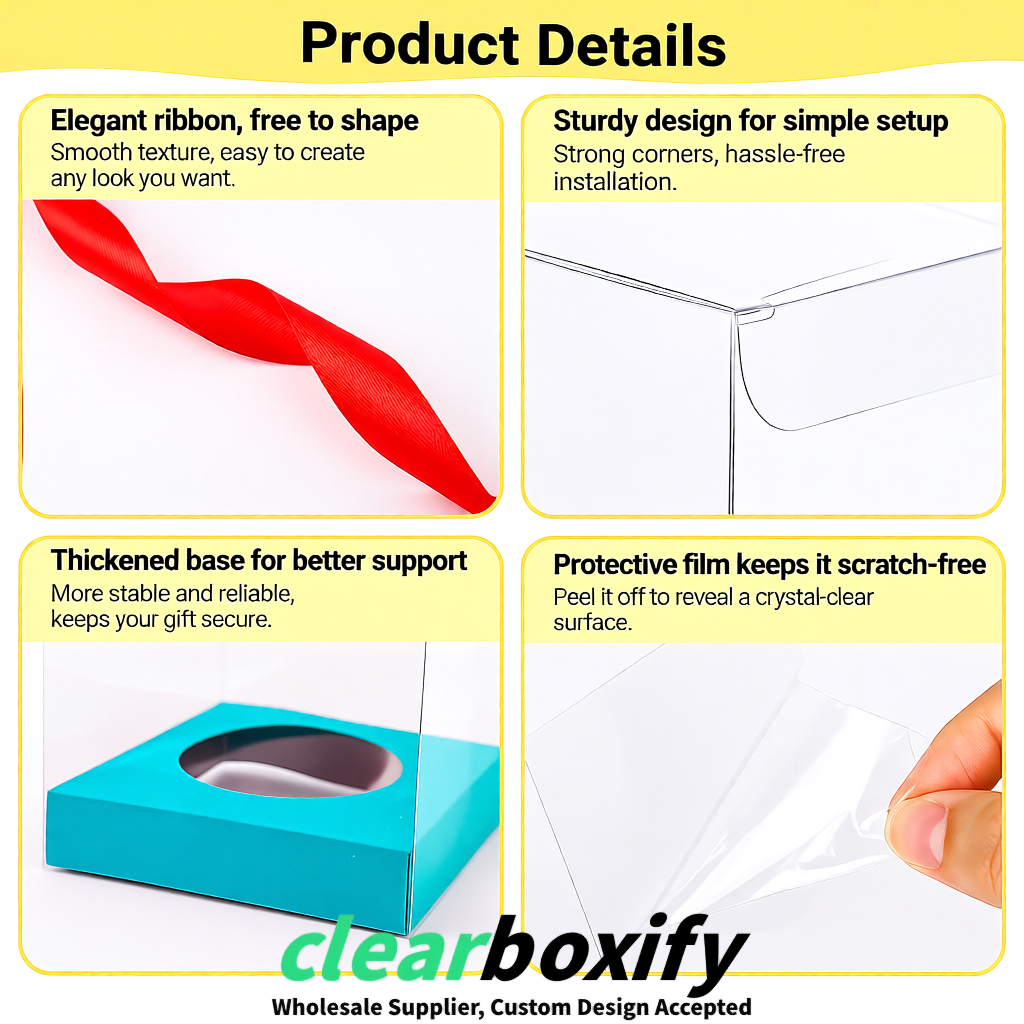 Clear Individual Cupcake Boxes with Cyan Base Square 3.5 inch Plastic Cupcake Carrier with Ribbon