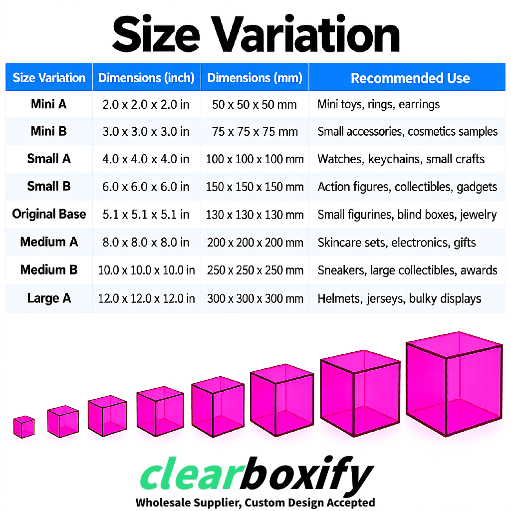 Fuchsia Clear Acrylic Square Boxes With Lid 5x5x5 inch Anti Dust Durable Storage Box