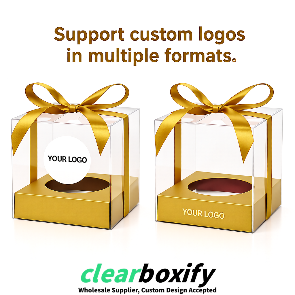 Clear Individual Cupcake Boxes with Gold Base Square 3.5 inch Plastic Cupcake Carrier with Ribbon Clear Individual Cupcake Boxes with Gold Base Square 3.5 inch Plastic Cupcake Carrier with Ribbon
