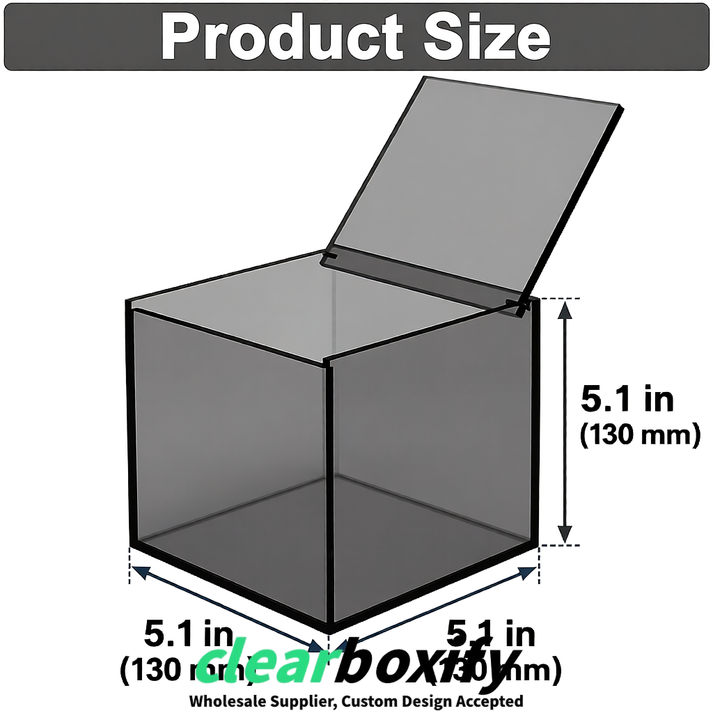 Gray Clear Acrylic Square Boxes With Lid 5x5x5 inch Anti Dust Durable Storage Box