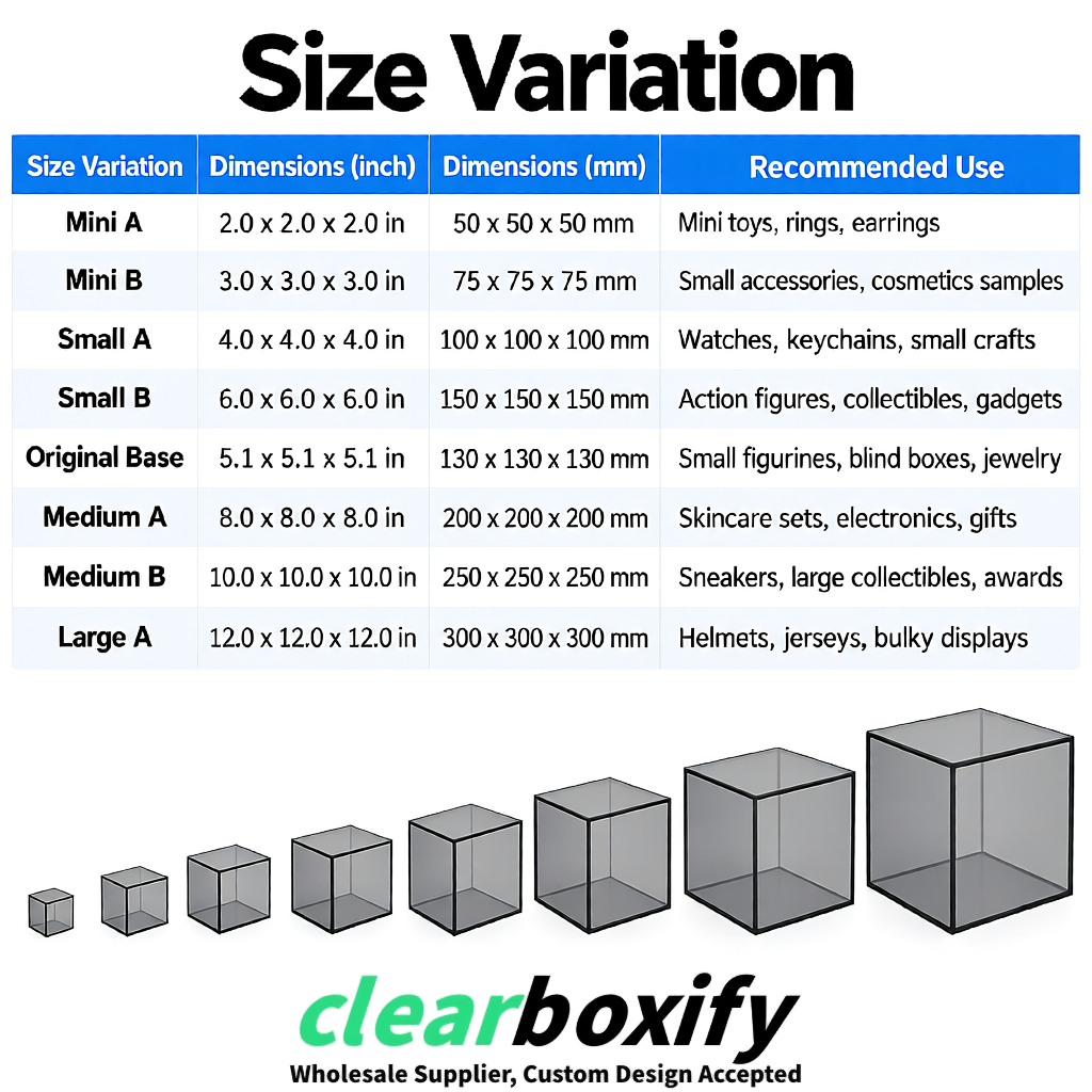 Gray Clear Acrylic Square Boxes With Lid 5x5x5 inch Anti Dust Durable Storage Box