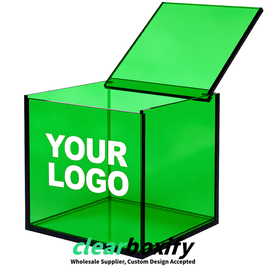 Green Clear Acrylic Square Boxes With Lid 5x5x5 inch Anti Dust Durable Storage Box