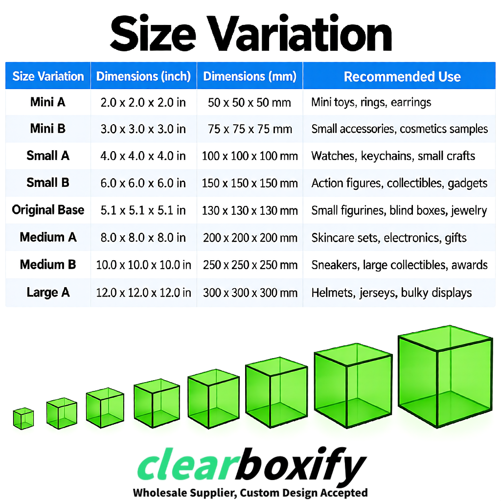Green Clear Acrylic Square Boxes With Lid 5x5x5 inch Anti Dust Durable Storage Box