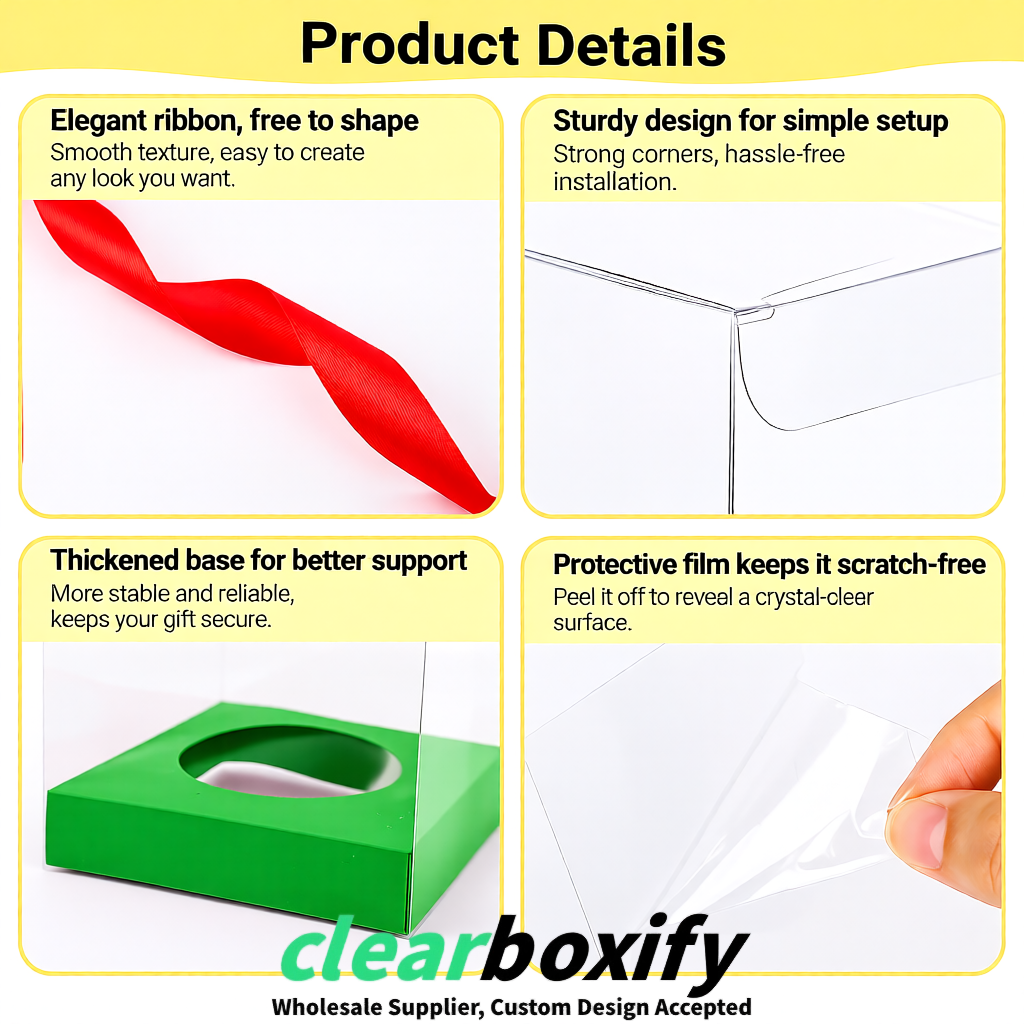 Clear Individual Cupcake Boxes with Green Base Square 3.5 inch Plastic Cupcake Carrier with Ribbon