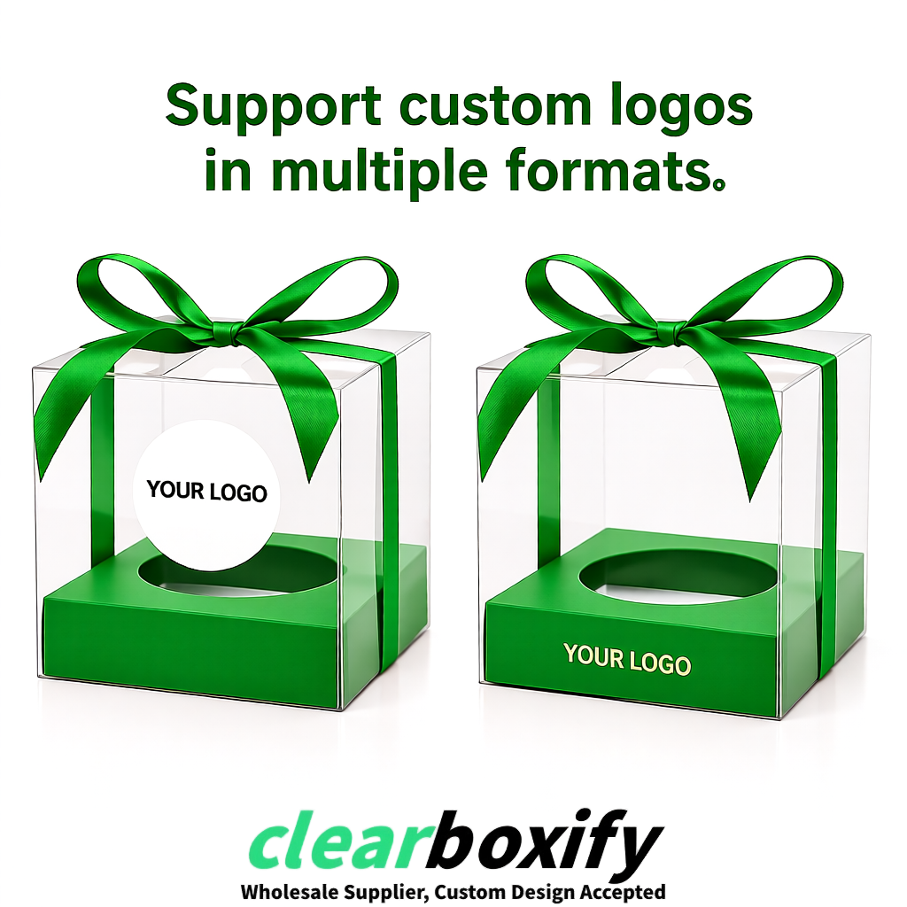 Clear Individual Cupcake Boxes with Green Base Square 3.5 inch Plastic Cupcake Carrier with Ribbon