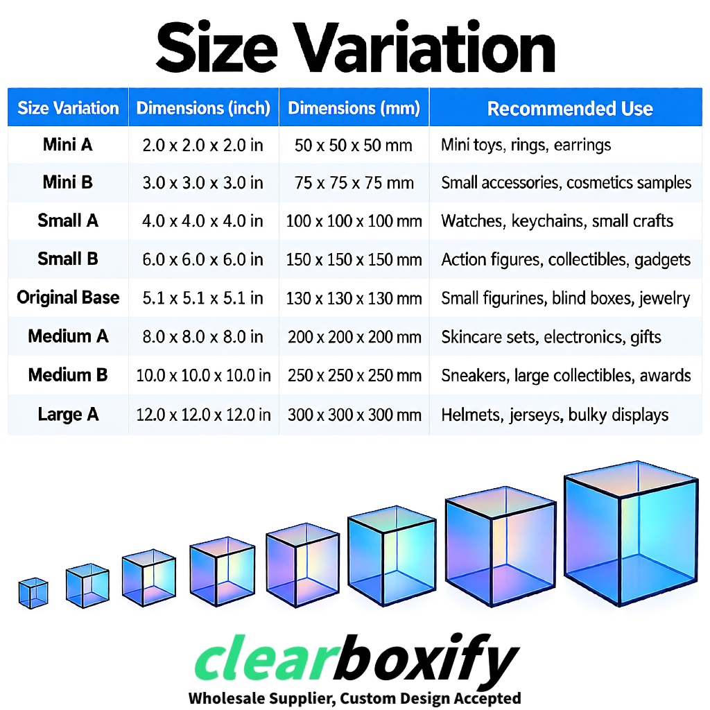Holographic Clear Acrylic Square Boxes With Lid 5x5x5 inch Anti Dust Durable Storage Box