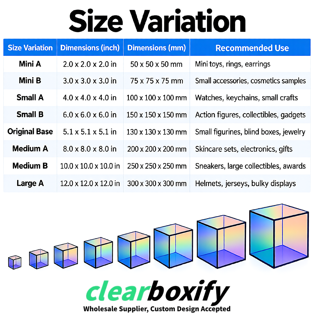 Iridescent Clear Acrylic Square Boxes With Lid 5x5x5 inch Anti Dust Durable Storage Box