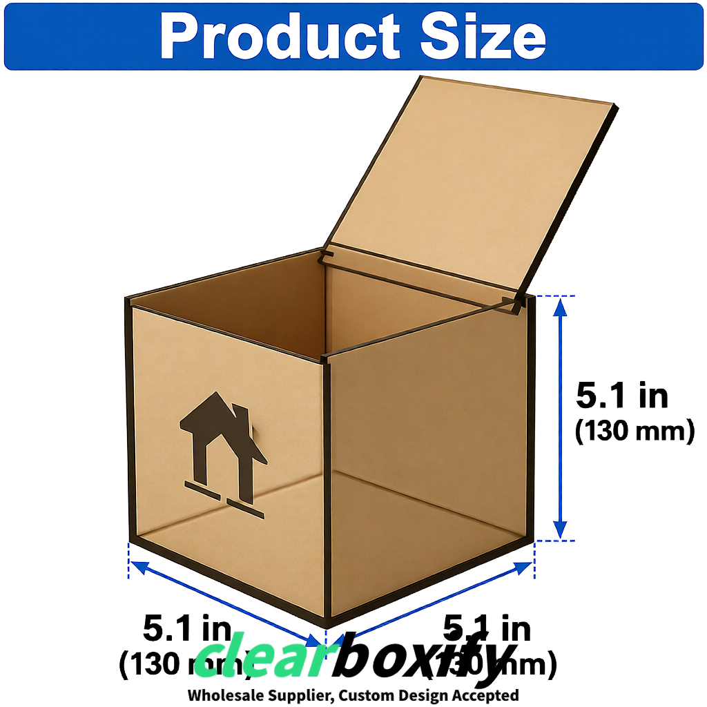 Khaki Clear Acrylic Square Boxes With Lid 5x5x5 inch Anti Dust Durable Storage Box