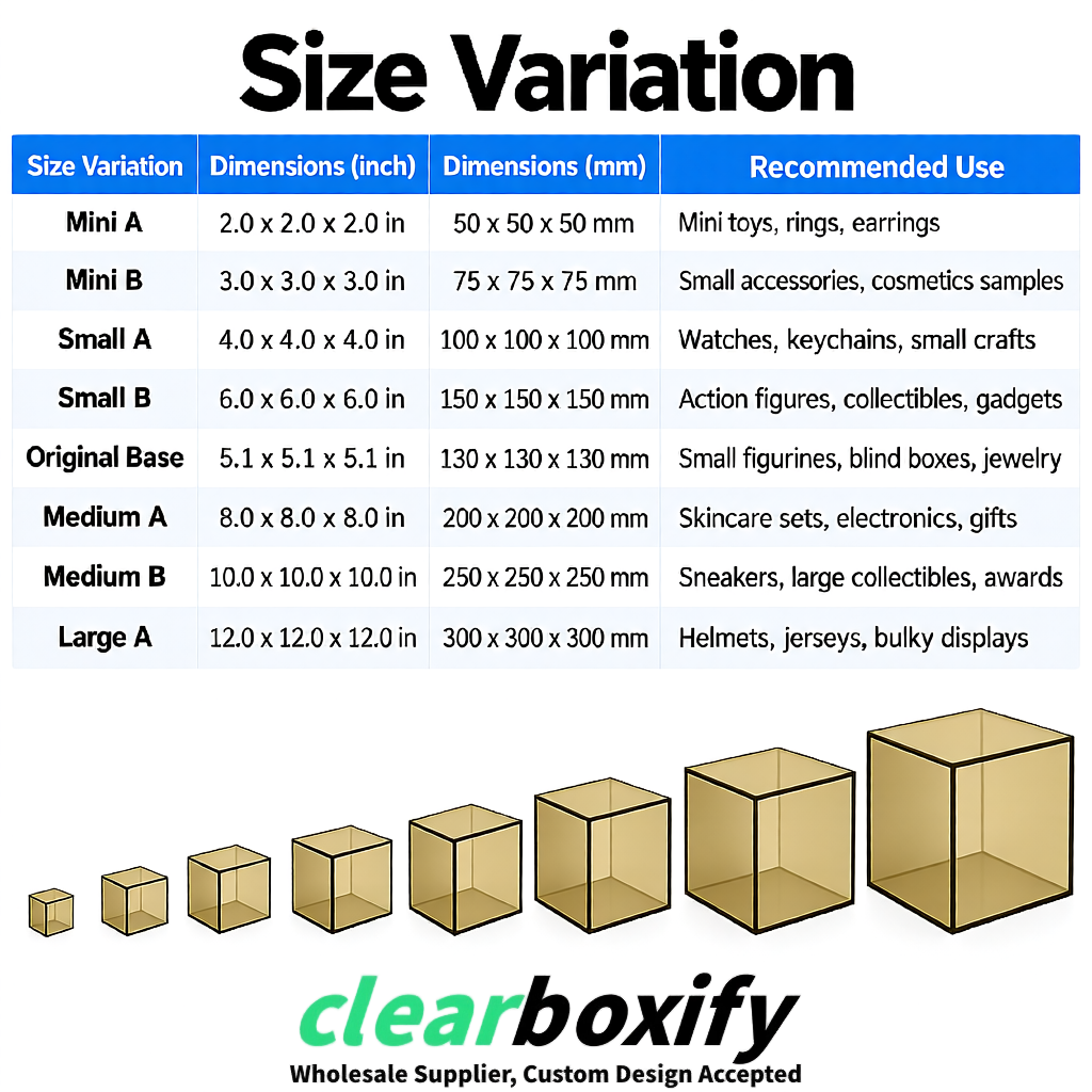 Khaki Clear Acrylic Square Boxes With Lid 5x5x5 inch Anti Dust Durable Storage Box