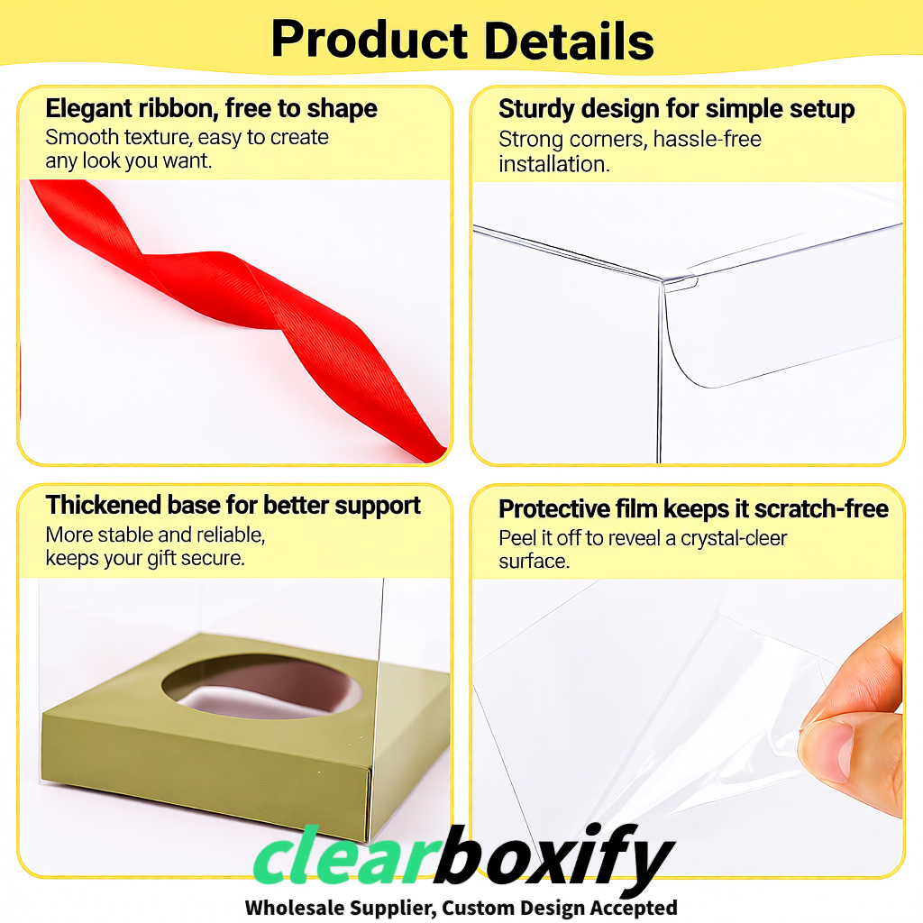 Clear Individual Cupcake Boxes with Khaki Base Square 3.5 inch Plastic Cupcake Carrier with Ribbon