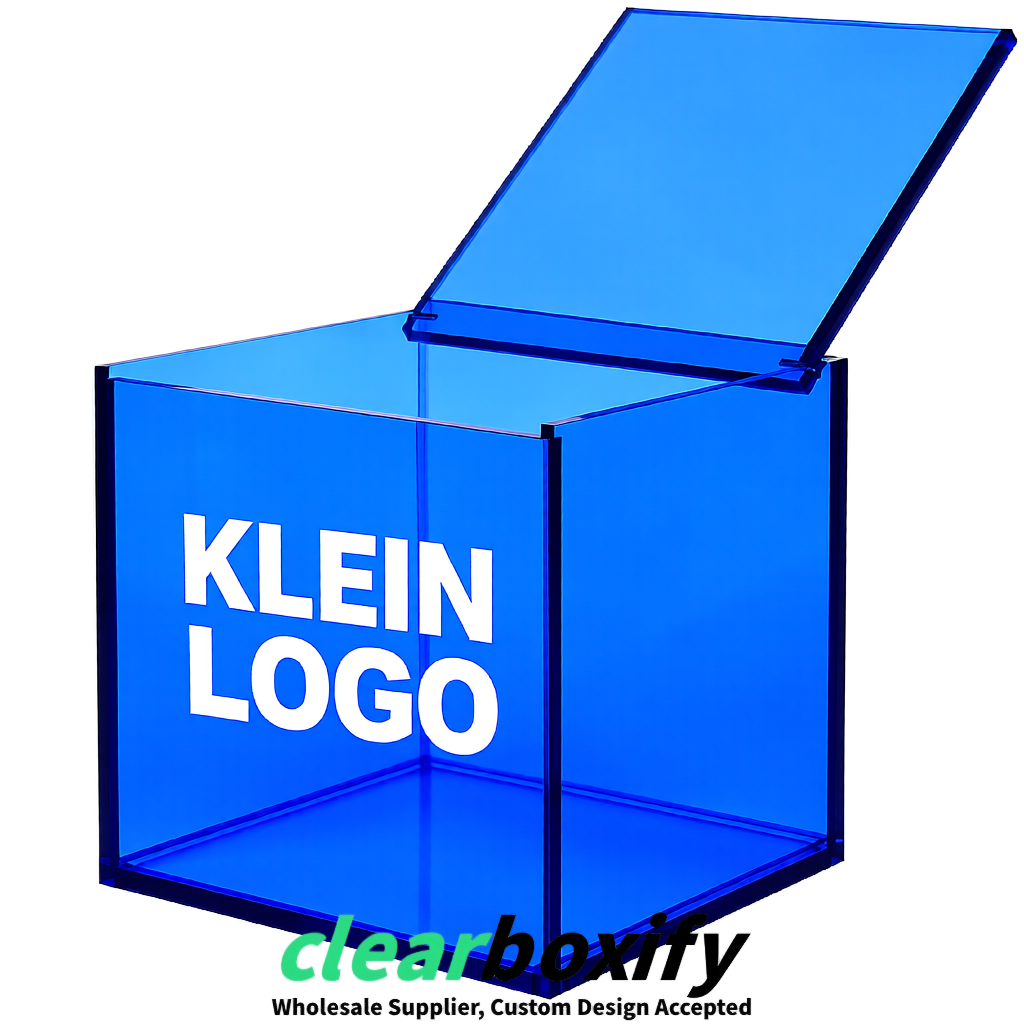Klein Blue Clear Acrylic Square Boxes With Lid 5x5x5 inch Anti Dust Durable Storage Box