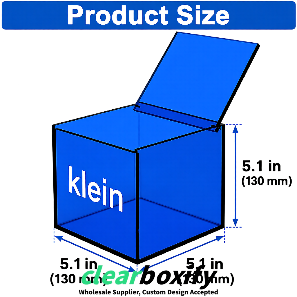 Klein Blue Clear Acrylic Square Boxes With Lid 5x5x5 inch Anti Dust Durable Storage Box