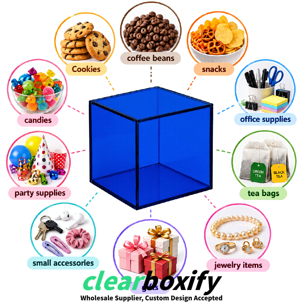 Klein Blue Clear Acrylic Square Boxes With Lid 5x5x5 inch Anti Dust Durable Storage Box