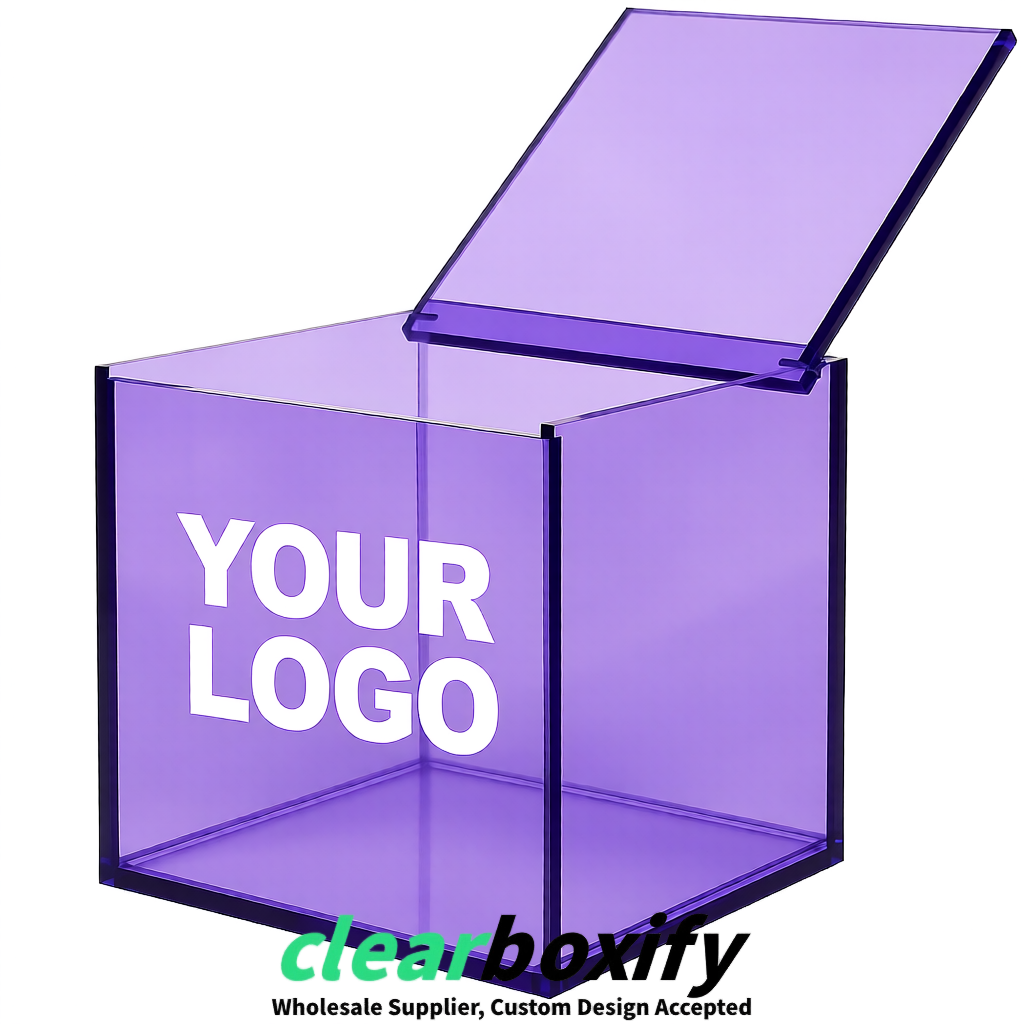 Lavender Clear Acrylic Square Boxes With Lid 5x5x5 inch Anti Dust Durable Storage Box
