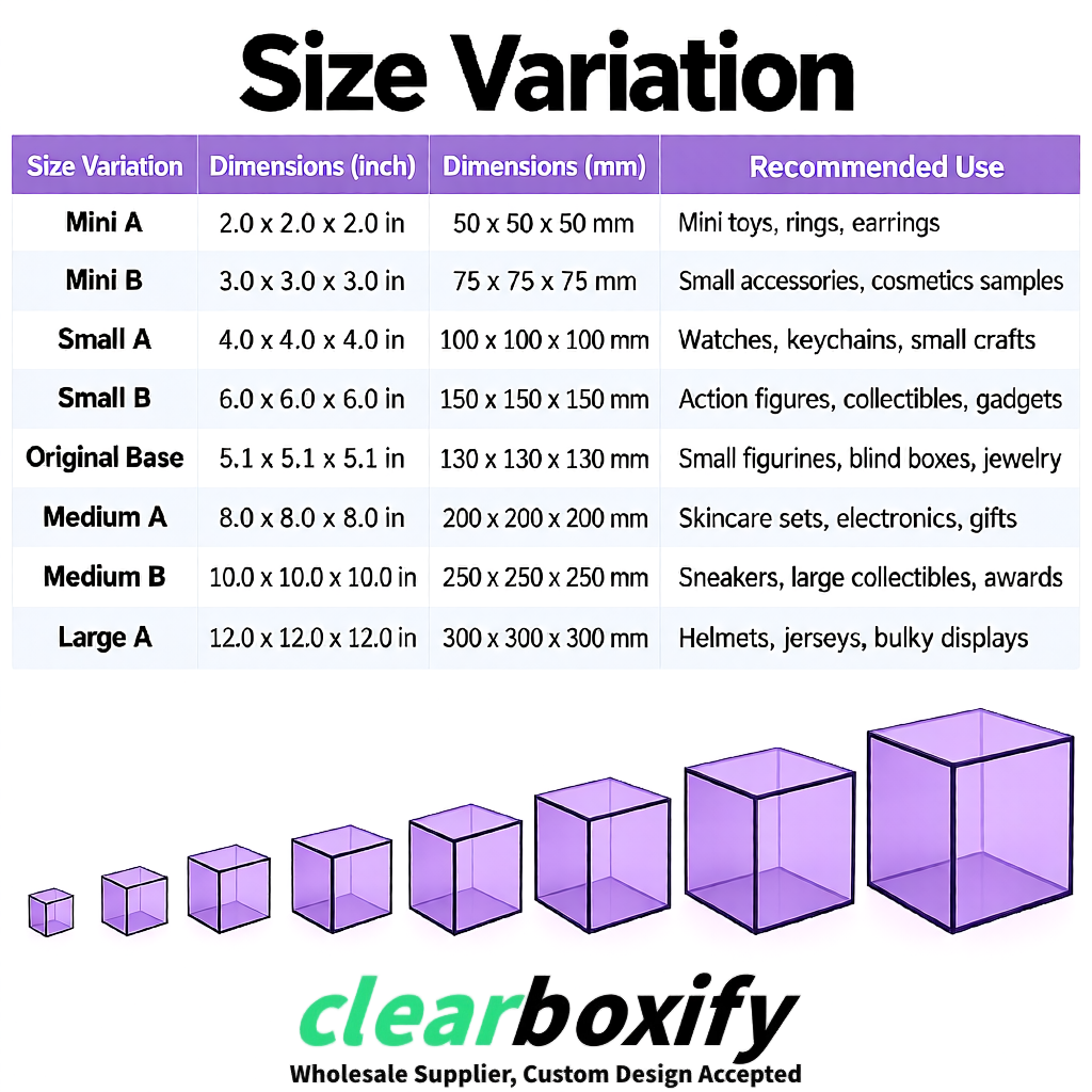 Lavender Clear Acrylic Square Boxes With Lid 5x5x5 inch Anti Dust Durable Storage Box Lavender Clear Acrylic Square Boxes With Lid 5x5x5 inch Anti Dust Durable Storage Box