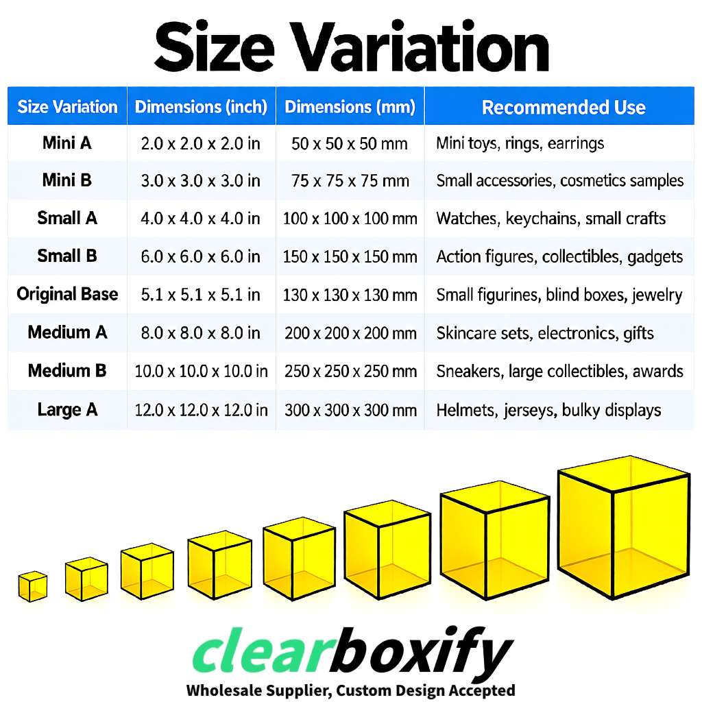 Lemon Yellow Clear Acrylic Square Boxes With Lid 5x5x5 inch Anti Dust Durable Storage Box