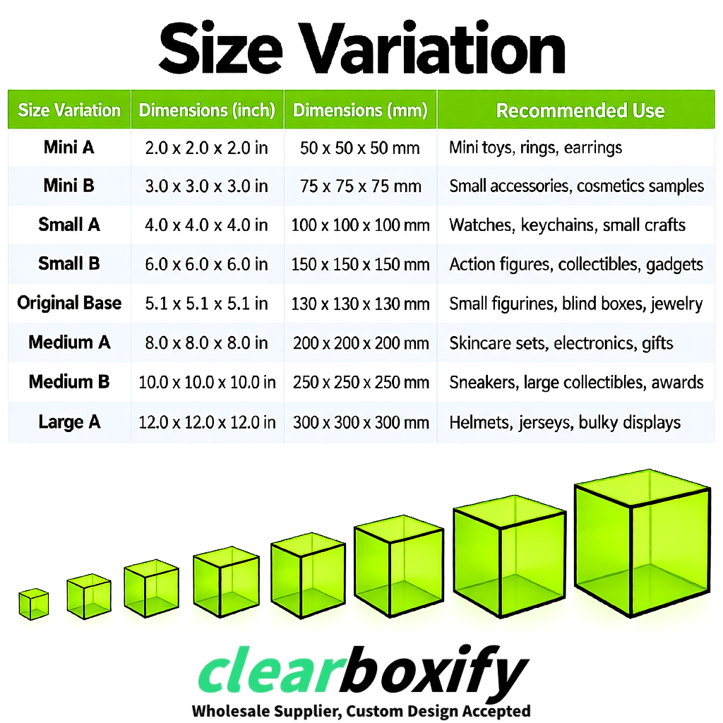 Lime Green Clear Acrylic Square Boxes With Lid 5x5x5 inch Anti Dust Durable Storage Box