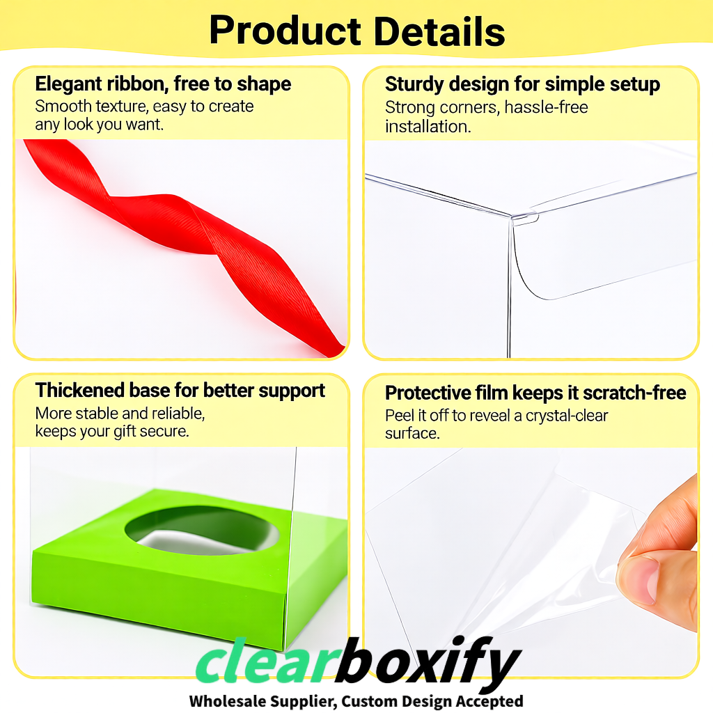 Clear Individual Cupcake Boxes with Lime Green Base Square 3.5 inch Plastic Cupcake Carrier with Ribbon