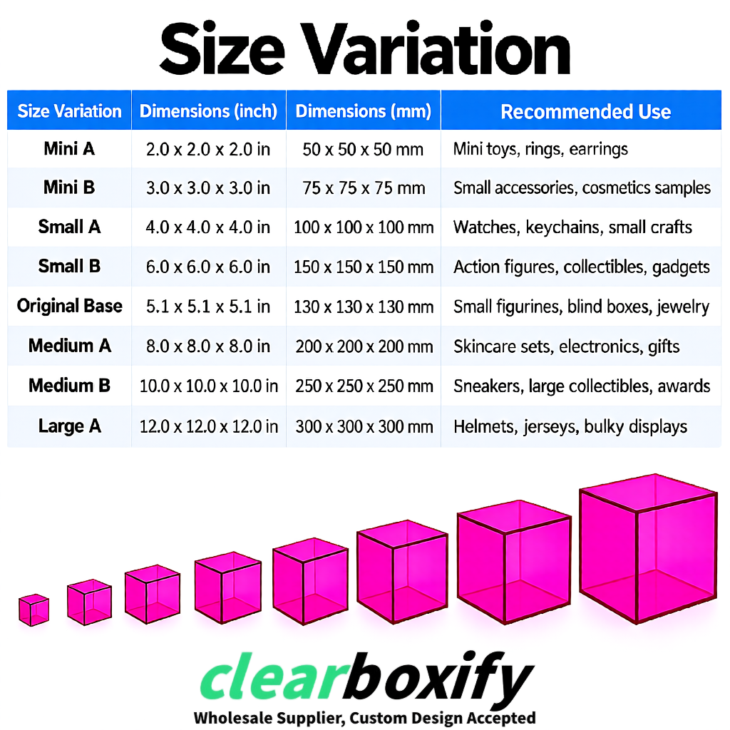 Magenta Clear Acrylic Square Boxes With Lid 5x5x5 inch Anti Dust Durable Storage Box
