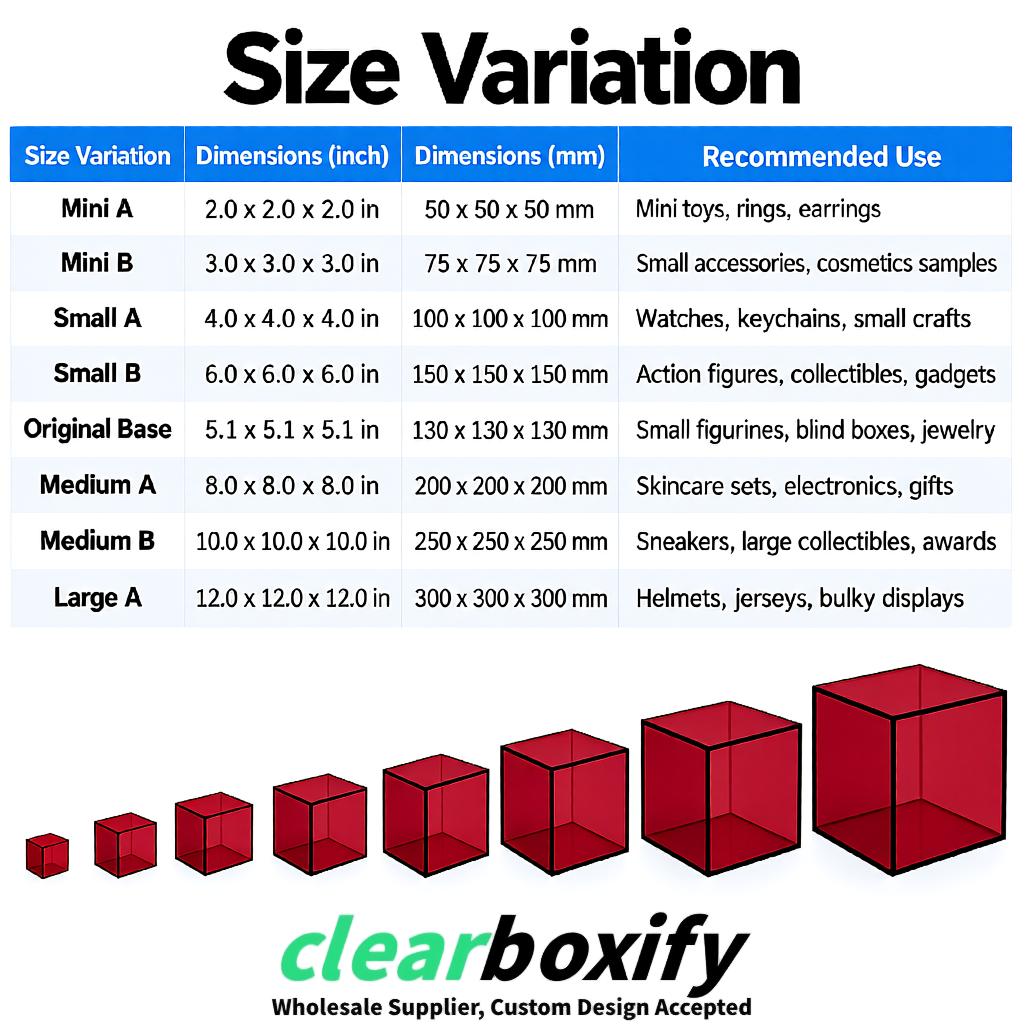 Maroon Clear Acrylic Square Boxes With Lid 5x5x5 inch Anti Dust Durable Storage Box